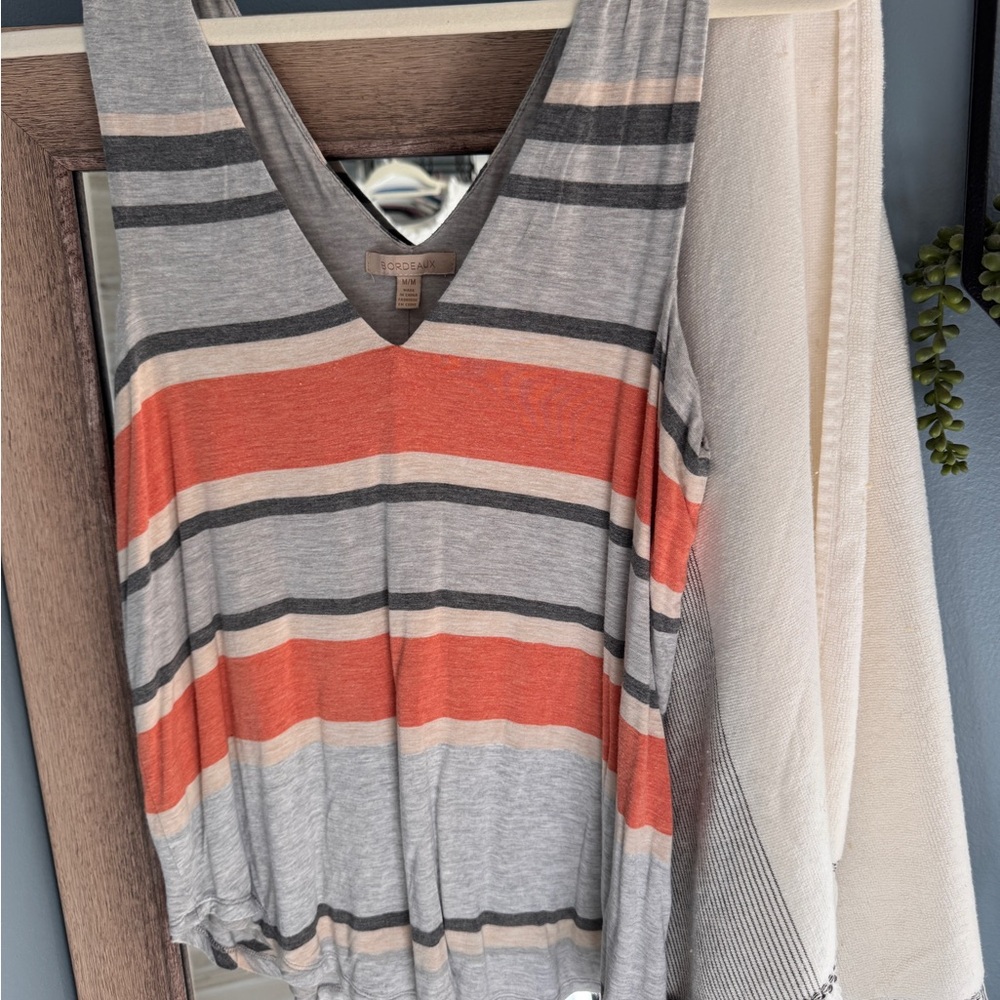 LOFT Gray and Orange Striped Tank Top
